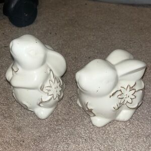 Pier 1 White Ceramic Bunny Decor with Floral Accents